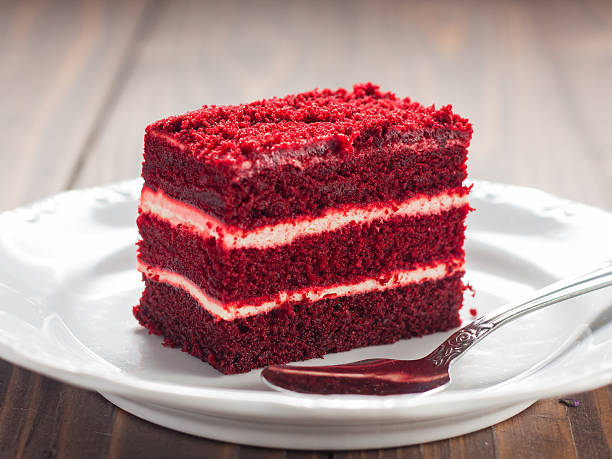istock Red velvet cake on wood board 522307120