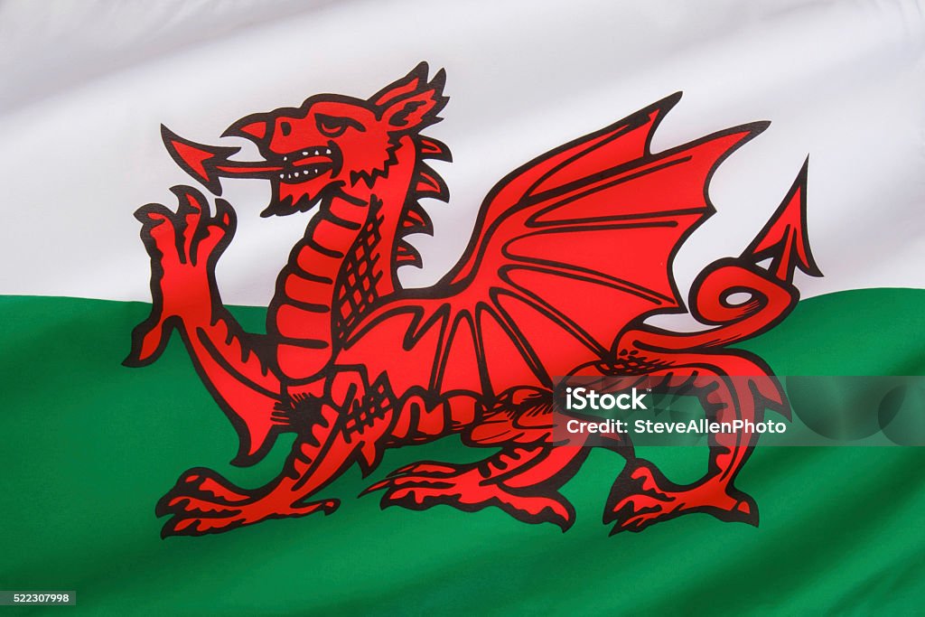 Flag Of Wales United Kingdom Stock Photo - Download Image Now - Colors, Country - Area, Dragon -