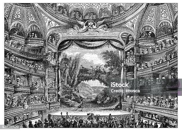 Antique Illustration Of 18th Century Interior Of Paris Theatre Stock Illustration - Download Image Now