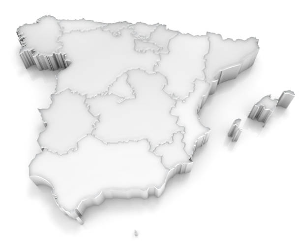 королевства испания - 3d карта с регионах на белом - spain map three dimensional shape cartography стоковые фото и изображения