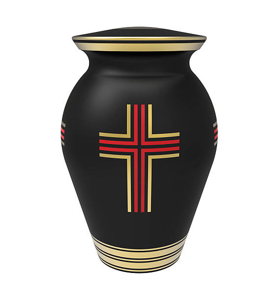 Cremation urn Cremation urn with cross, 3d render, isolated on white burned corpse stock pictures, royalty-free photos & images