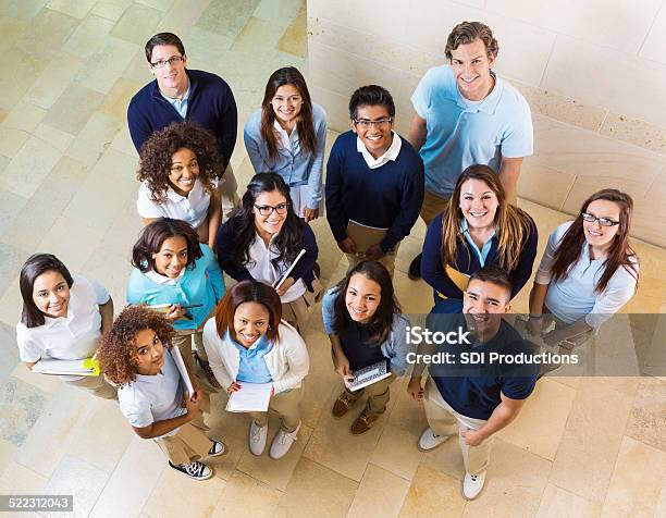 View From Above Of Diverse Private High School Students Stock Photo - Download Image Now