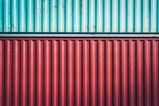 Blue and red cargo containers.