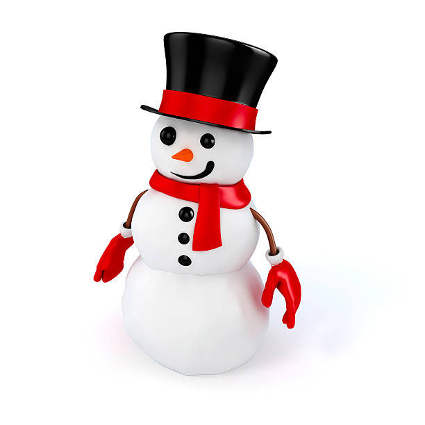 istock 3d happy snowman with black hat on white background 522313343