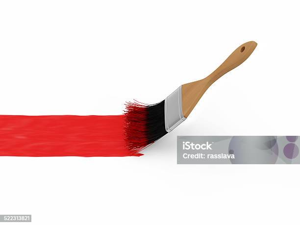 Paint Brush With Red Paint Stroke Isolated On White Background Stock Photo - Download Image Now