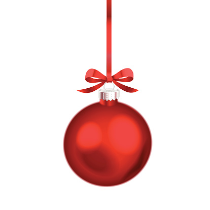 Christmas ornament with red ribbon. Vector Illustration.