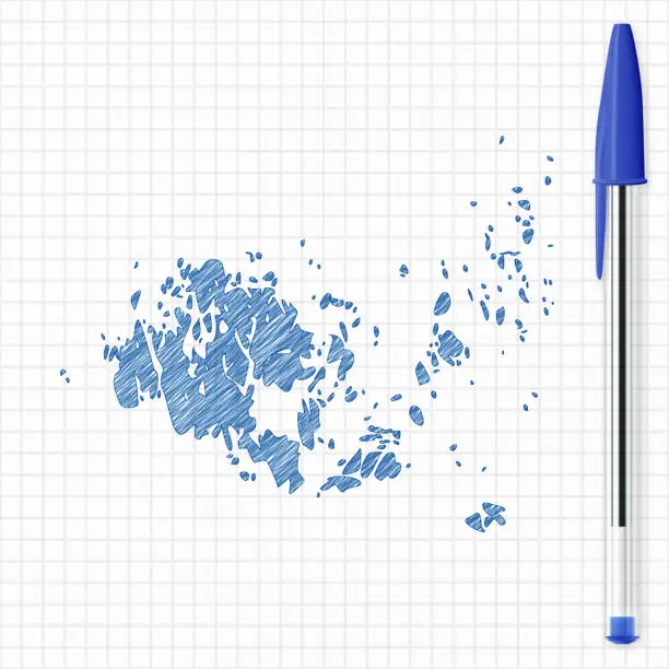 Vector illustration of Aland map sketch on grid paper, blue pen