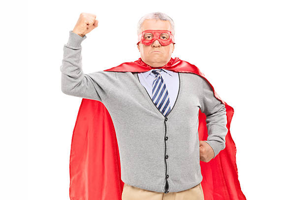 istock Proud mature man in superhero costume 522315237