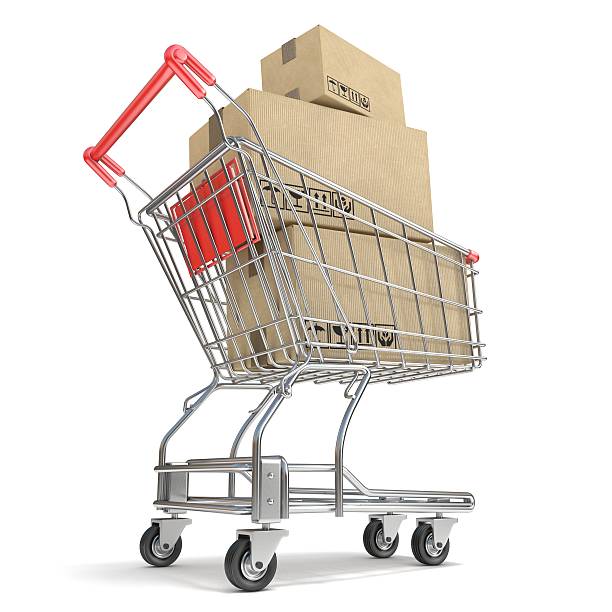 istock Shopping cart with boxes. 3D 522315502