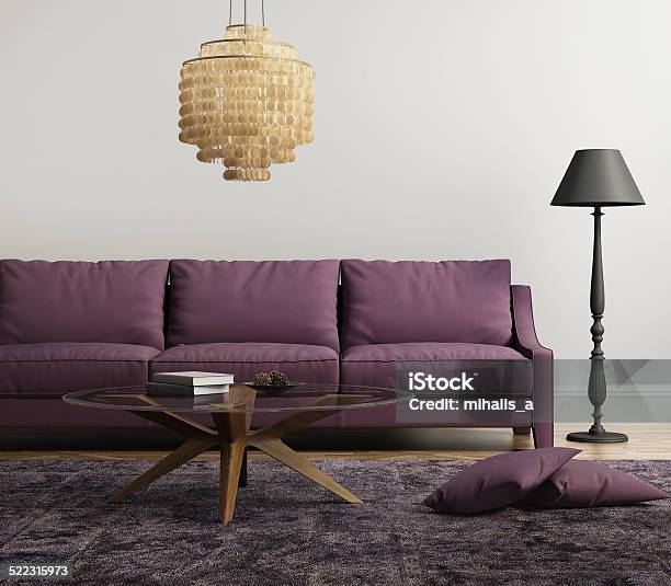 Light Purple Elegant Stylish Living Room Stock Photo - Download Image Now - Purple, Living Room, Art Deco