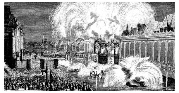 istock Antique illustration of Fireworks on the Ill River in Strasbourg 522316616