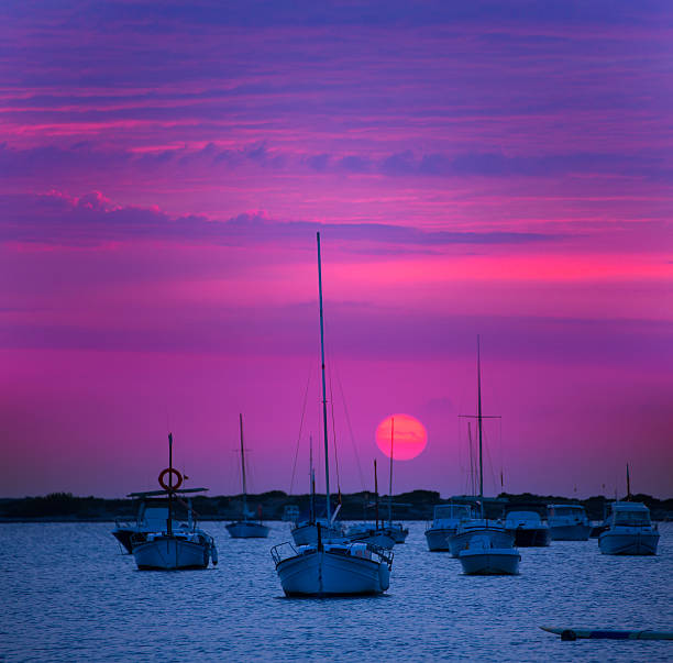 Formentera sunset at Estany des Peix lake in Balearic Islands