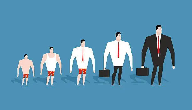 Vector illustration of Business evolution. development of simple worker in pants to bos