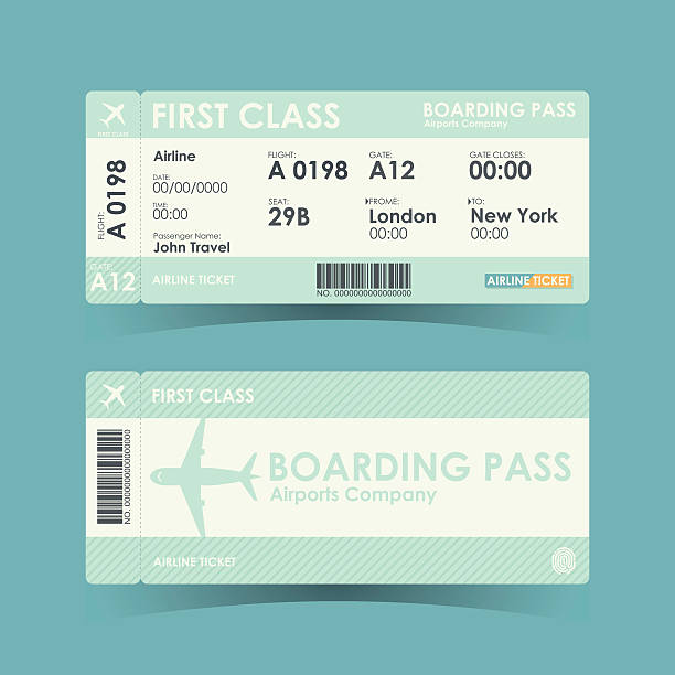 ilustrações, clipart, desenhos animados e ícones de cartão de embarque ingressos verde projeto. ilustração vetorial. - travel symbol airplane business travel