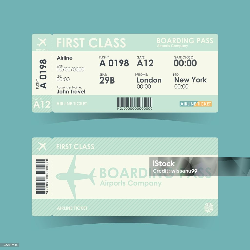 Boarding pass tickets green design. vector illustration. Airplane Ticket stock vector