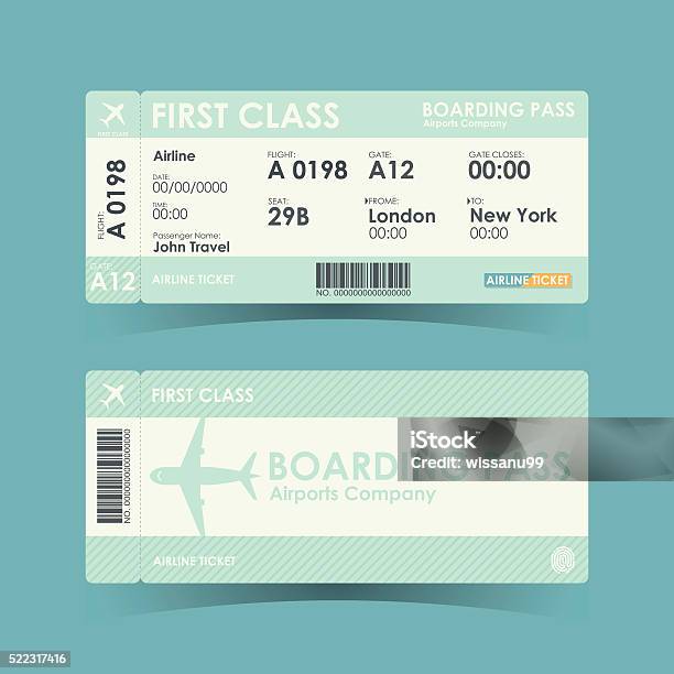 Boarding Pass Tickets Green Design Vector Illustration Stock Illustration - Download Image Now