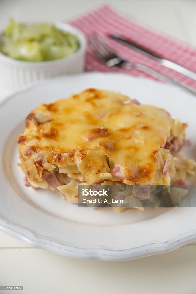 Baked Pasta with salad Baked Stock Photo