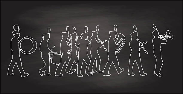 ilustraciones, imágenes clip art, dibujos animados e iconos de stock de pizarra bigband - trumpet brass instrument marching band musical instrument