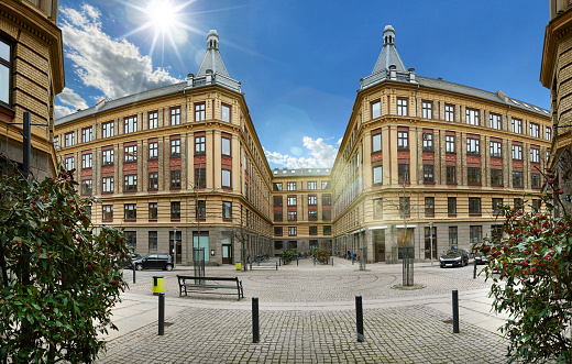 Danish / Scandinavian apartment Block in summer.