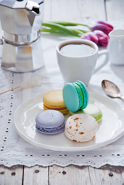 istock Breakfast with French colorful macarons 522321508