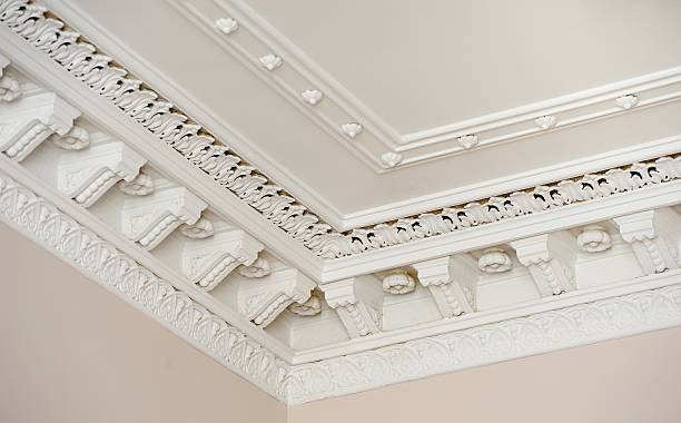 Decorative Moulding Decorative white wall/ceiling moulding architectural cornice stock pictures, royalty-free photos & images