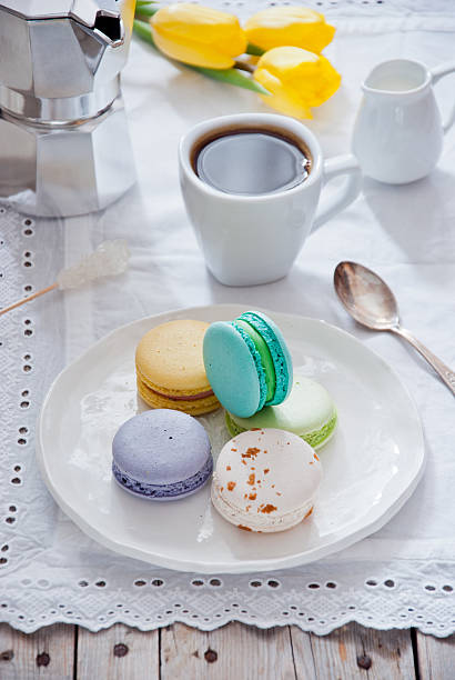 istock Breakfast with French colorful macarons 522322114