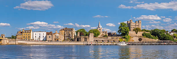 View to historical Rochester across river Medway stock photo
