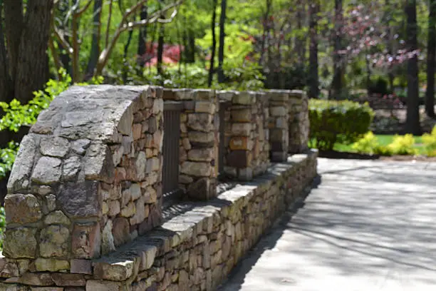 Stone bridge in a garden in spring.