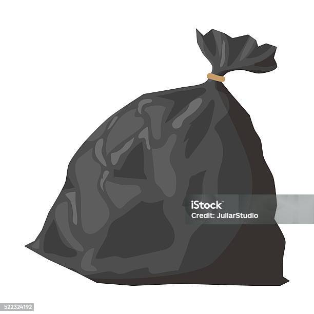 Full Refuse Plastic Cartoon Sack Stock Illustration - Download Image Now - Bag, Black Color, Cartoon