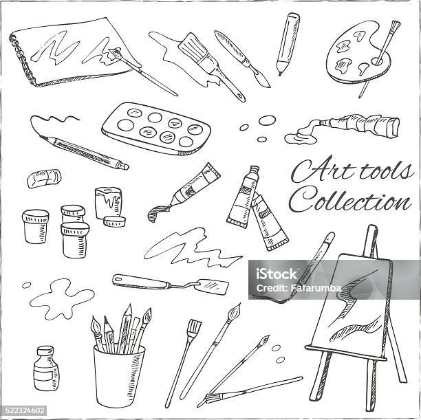 Hand Drawn Art Tools Set Isolated Vector Illustration F Stock Illustration  - Download Image Now - iStock