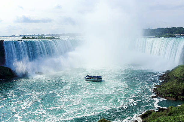 istock boat in water under a huge waterfall 522325694