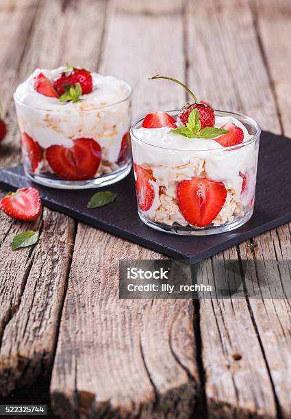 Eton Mess Strawberries With Whipped Cream Stock Photo - Download Image Now - Cream - Dairy Product, Strawberry, Chaos