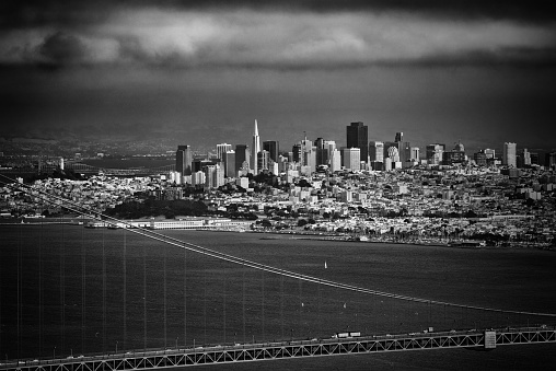 Black and white rendition of the skyline of beautiful San Francisco, California.