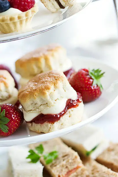 Afternoon tea served on a tiered cake stand