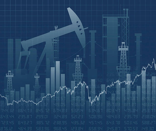 Oil derricks and financial data Illustration contains a transparency blends/gradients. Additional .aiCS6 included. EPS 10 oil supply stock illustrations