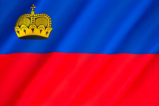 Flag of Liechtenstein - Adopted in October 1921 after being officially enshrined into the nation's constitution, it has been the flag of the Principality of Liechtenstein since. The crown was added to the flag in 1937.
