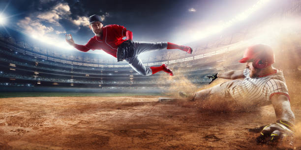 douple jogar jogo no segundo base - baseballs baseball baseball catcher catching imagens e fotografias de stock