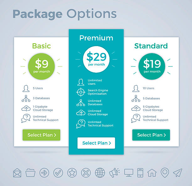Package Options Package and subscription comparision choices. EPS 10 file. Transparency effects used on highlight elements. comparison infographics stock illustrations