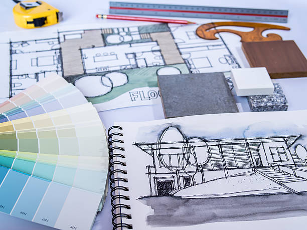 istock Architect /interior sketch drawing for  new home renovation with material 522331161