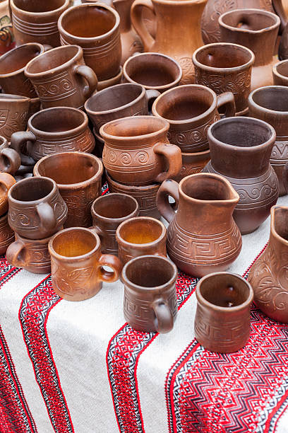 istock Ukrainian traditional handmade ceramic on decorative towel 522331718