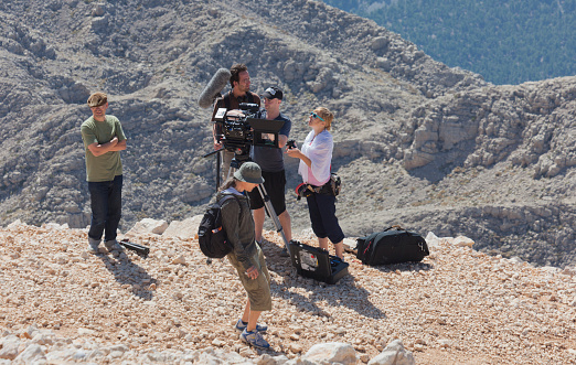 Tekirova, Turkey - October 7, 2009: Film Crew preparing a commercial video shooting on the Tahtali Mountain in Tekirova,Turkey.