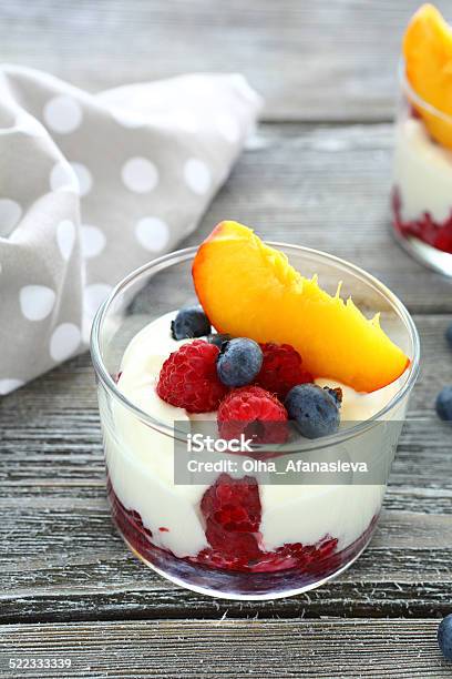 Fresh Yogurt With Peach And Berries Stock Photo - Download Image Now - Berry Fruit, Blueberry, Bowl