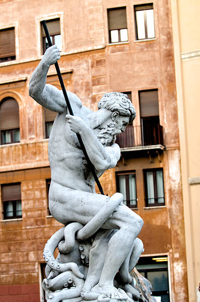 fountain neptune на пьяцца навона в риме, италия - italy rome neptune roman mythology стоковые фото и изображения