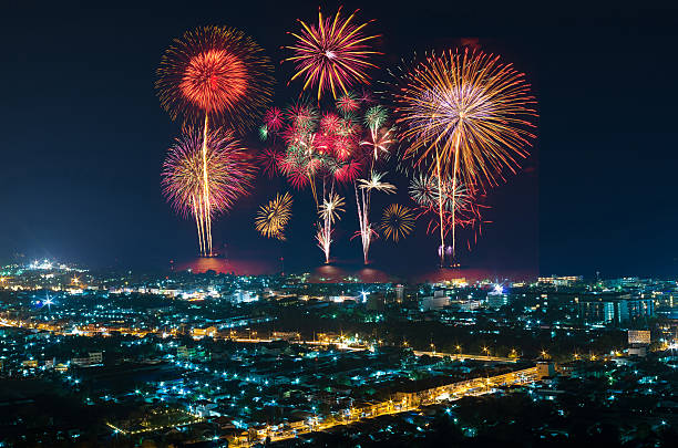 istock Beautifull muliticolors Fireworks from the boat 522342769