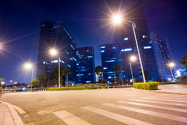 istock Road and modern building at night 522343731