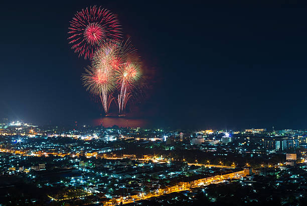 istock Beautifull muliticolors Fireworks from the boat 522344003