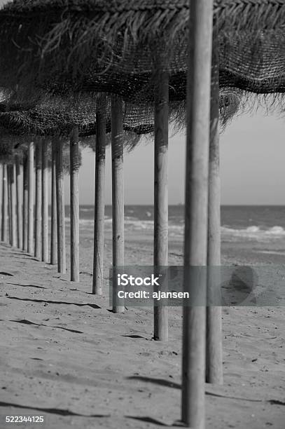 Bw Nobody At The Beach Stock Photo - Download Image Now - Andalusia, Beach, Beach Umbrella