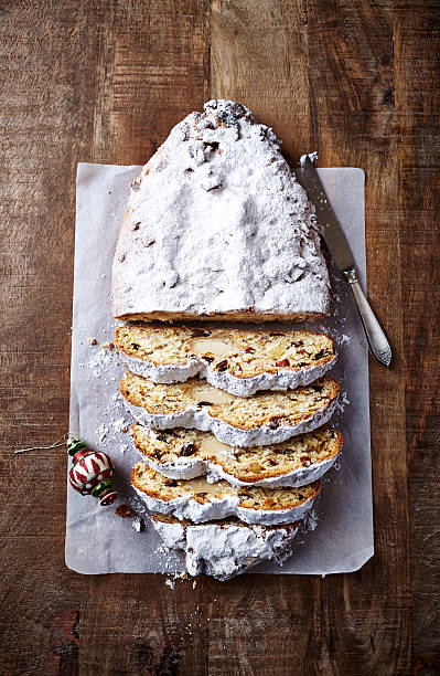 Christmas stollen, sliced stock photo