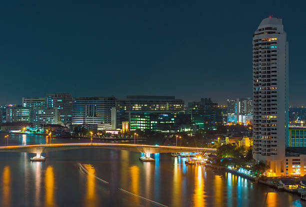 istock Top view of Modern Building river side at evening time 522356549