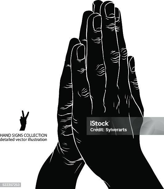 Praying Hands Detailed Black And White Vector Illustration Stock Illustration - Download Image Now
